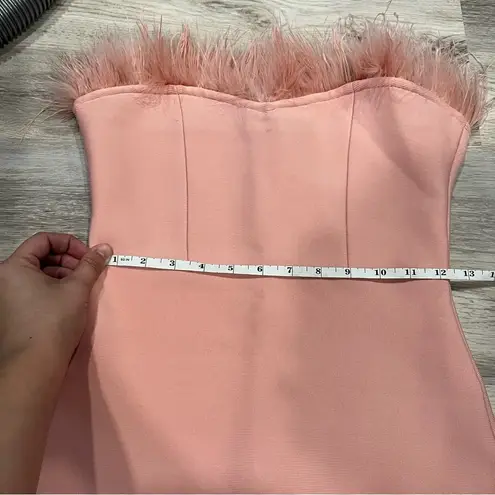 Pink Strapless Bodycon Fuzzy Feather Top Event Dress Knee Length Sexy