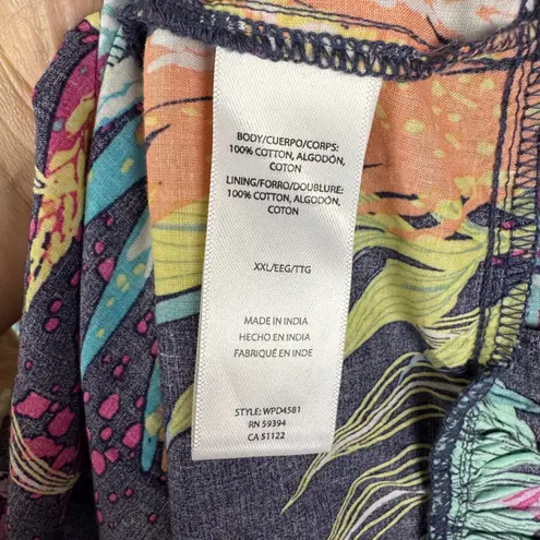 NWT Beach Lunch Lounge Alicia Tie Back Midi Dress XXL Multicolor Tropical Resort Blue