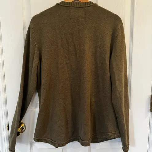 Natural Reflections Split Neck Olive Green Cotton Knit Sweater Women’s Large