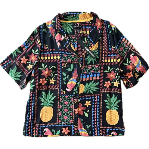 NWT Dillards Room Service Tropical Patchwork Short Sleeve Shorty Pajama Set S Black