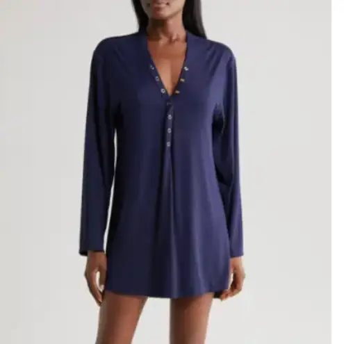 Robin Piccone NWT Amy Long Sleeve Cover-Up Tunic Medium, NAVY Medium