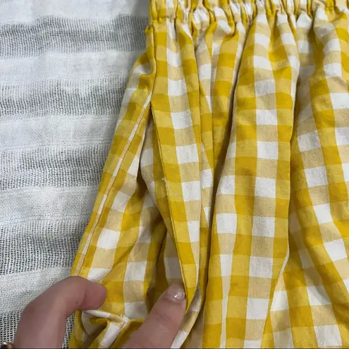 &merci & Merci Womens Yellow White Gingham Tie Straps Mini Dress Sz S Boho Cottagecore