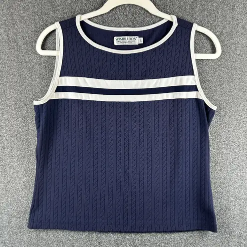 Vintage Wimbledon Official Women's Large Tennis Tank Top Navy White Preppy Sport Blue