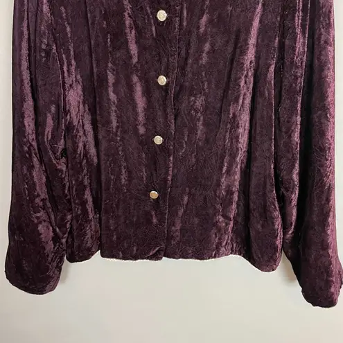 Coldwater Creek Velvet Jacket Lace Collar Purple Women Button Up Victorian Size Large Delicate
