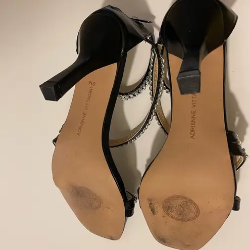 Adrienne Vittadini Geoff Sandal Black w SilverChain Embellished ZigZag Straps 6M