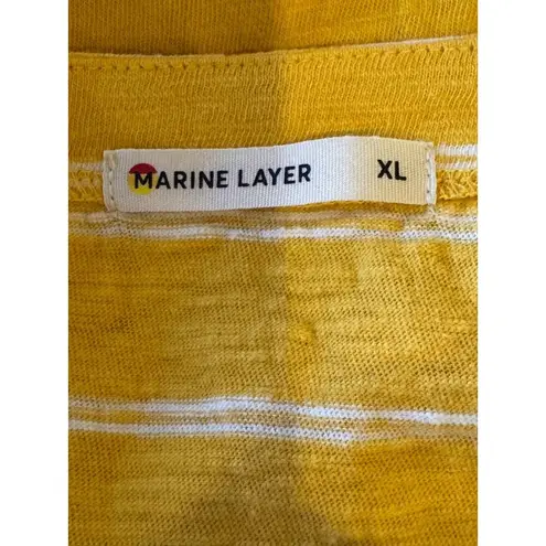 Marine layer Shirt Women XL Yellow White Striped Short Sleeve Blaine Cinch Tee