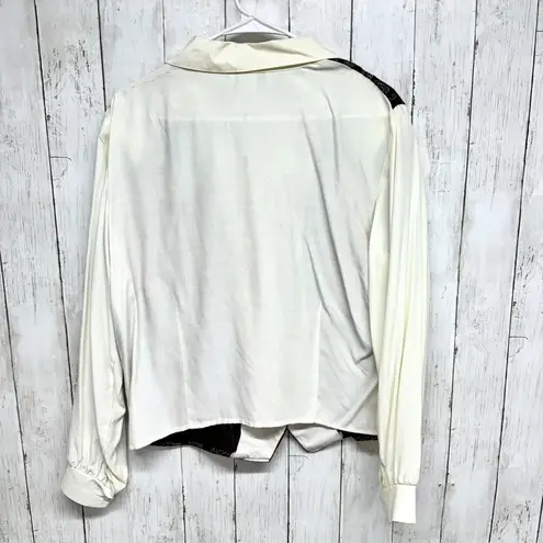 VTG Joanna Shirt Women Size L Button Down Floral Velvet Long Sleeve Collared Tan Size L