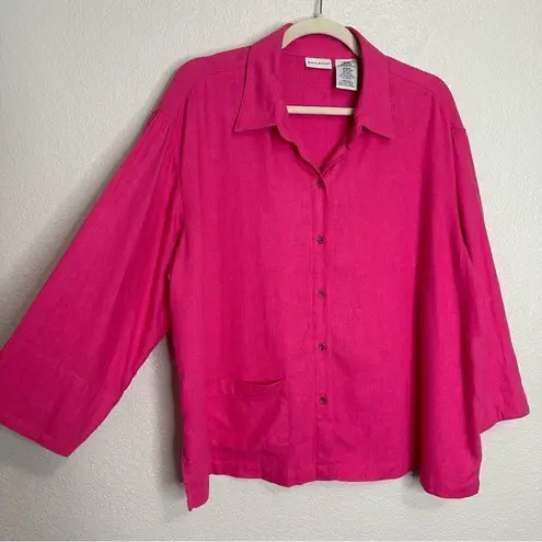 White Stag Linen Cotton Blend Pink Floral Shirt and Cropped Pants Set