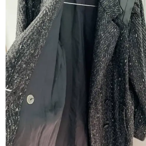 Vintage 80s marled wool double breasted pea coat leather shoulders size medium M Black