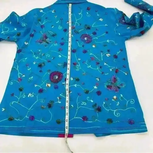 Quacker Factory  Beaded and Embroidered Jacket Blue Size Small