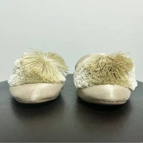 Birdies Champagne Pale Gold Dupioni Satin Pom Poms Songbird Slip On Mules 8.5