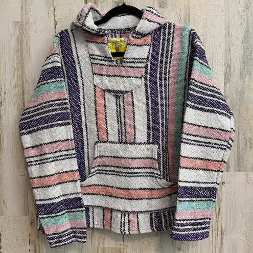 IGUANA JACK Medium Surfer Baja Boho Hiking Poncho Jacket Hoodie Multicolor