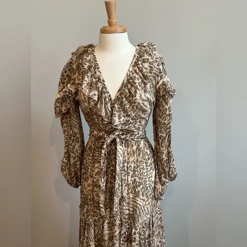 Spell & The Gypsy Leopard Print button detail ruffledAda Gown Size XSmall Boho Tan