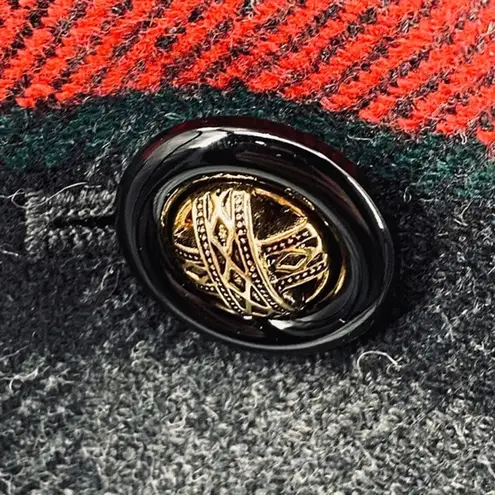 Vintage 80s 90s Wool Plaid Skirt Suit Collarless Blazer Pencil Skirt Gray Red XS