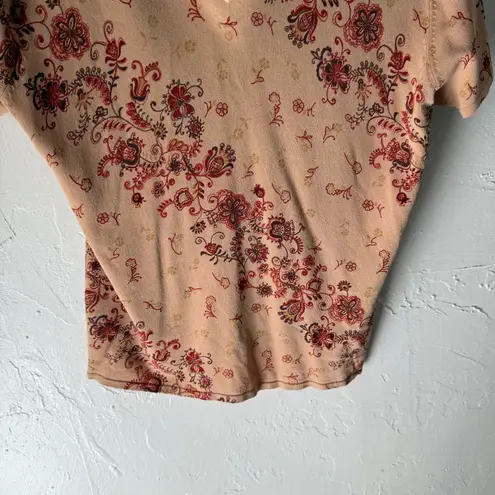 Gloria Vanderbilt Y2k Size Large Boho Rustic Floral Beige Red Short Sleeve Top - Image 3
