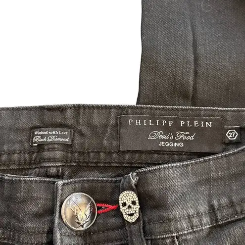 Philipp Plein Devil's Food Skinny Stretch Low Rise Jegging Black Fade Wash 27