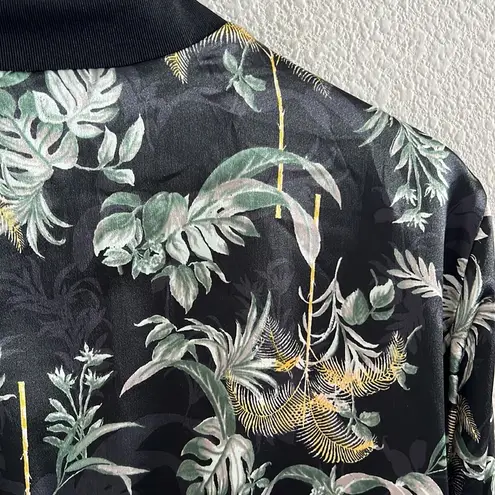 Victoria's Secret  Silky Polyester Bomber Jacket Dark Tropical Print Front Zip L