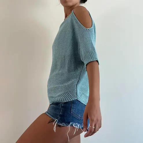 Carina Ricci Blue Cold Shoulder Knit Sweater