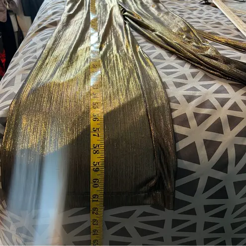 Ny Collection Black & Metallic Gold Layered Blouson Belted Wide Leg Jumpsuit M