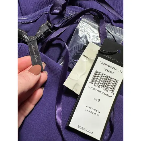 BCBG Maxazria Purple Exene Semi Sheer beaded Maxi Gown Size 2 NWT