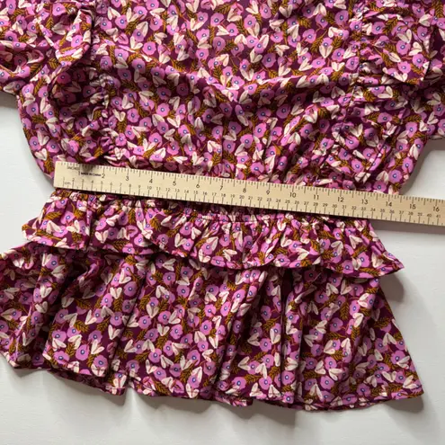 Entro Floral Bee Ruffle Blouse Small Long Sleeve V-Neck Lightweight Peplum Boho