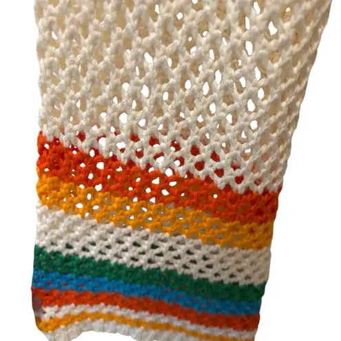 Retro Crochet Colorful Granny Square Patchwork Open Cardigan L Cream Loose Knit Pink Size L thumbnail 5