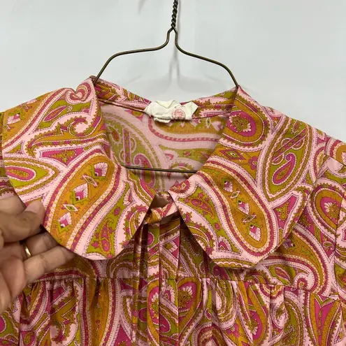 Vintage housecoat large pockets huge mother of pearl buttons union made paisley Size M