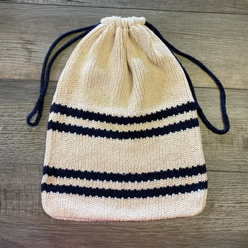 Bellerose Italian Yarn Knitted Nude Navy Stripe Belgium Made Drawstring Bag
