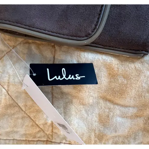 Lulus Purse Clutch Crossbody Brown Faux Suede Foldover Removable Chain Strap NWT