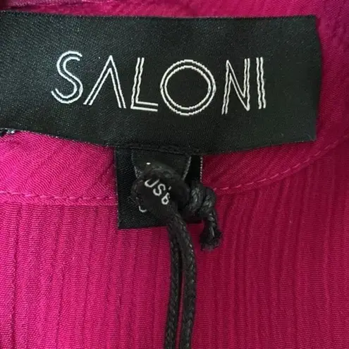 Saloni Suzi Ruffle Lace Trimmed Crinkled Gauze Maxi Size 6 Dress Magenta $625 Pink