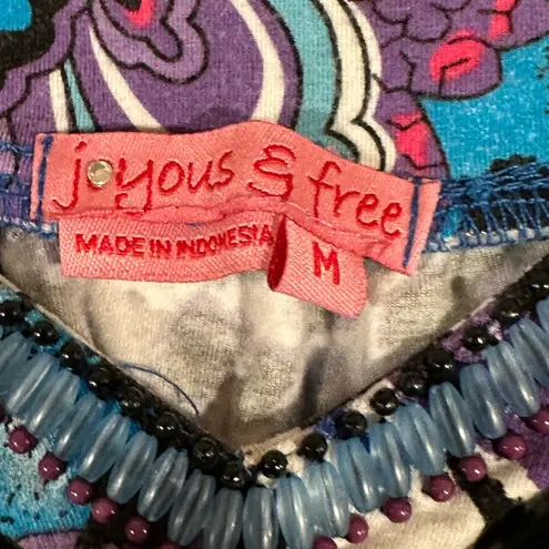 Joyous & Free Beaded Boho Tunic Tank Top M – Vibrant & Flowy 90 Lisa Frank Vibes Blue Size M