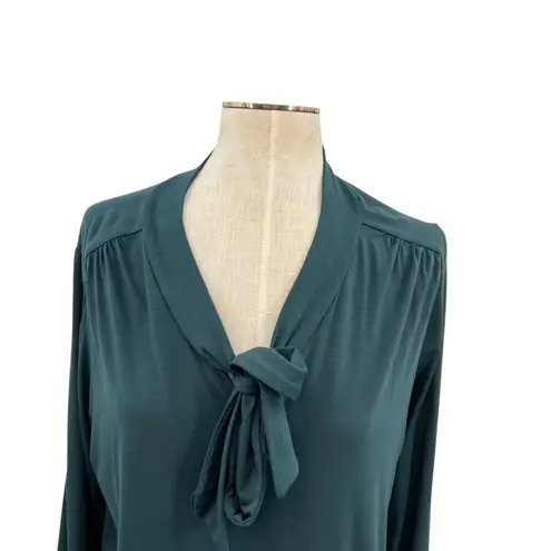 Amour Vert Elias Tie Neck Blouse Top Long Sleeve Jersey Spruce Green Size Medium