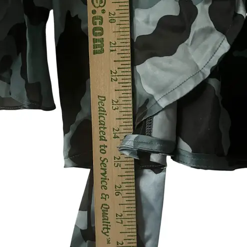 KENT NIELSEN Women's Camo Wrap Long Sleeve Sheer Blouse Top Business Casual Gray