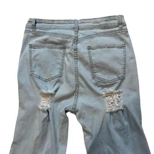 Purple Candy Unique Denim High Rise Extreme Distressed Flares Light Wash, Sz XL Blue