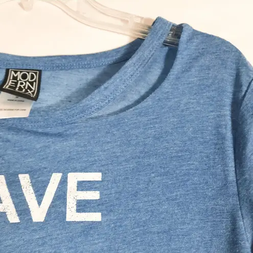 Modern Lux Top Womens Size Small Blue Distressed Short Sleeve