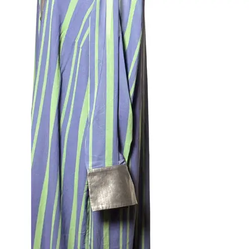 Eloquii Womens Blue Green Striped Maxi Dress Black Faux Leather Accents Size 20