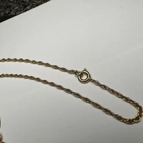 Retro Gold Tone Blue Rhinestone Y Drop Necklace