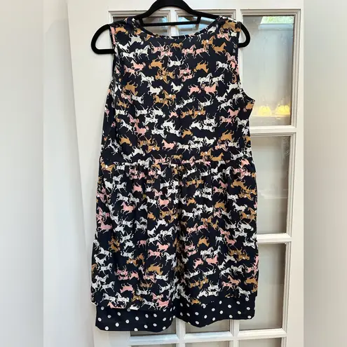 Anthropologie Porridge Petaluma Sundress Horse Equestrian Print Polka Dot Size L Blue Size L