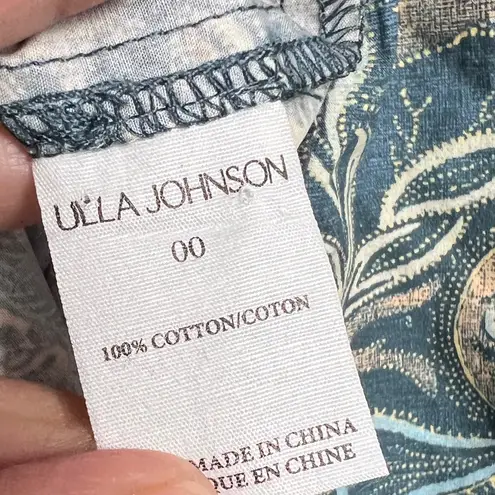 Ulla Johnson Leiko Dress Blue Floral Print Cotton Long Sleeve Mini 00 Boho