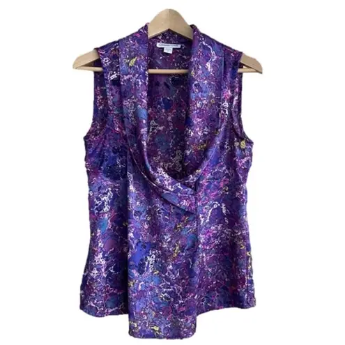 Coldwater Creek colorful faux wrap shawl neck sleeveless fitted blouse size S - Image 29