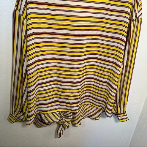 Timing  Faux Wrap Blouse Yellow Red Stripes