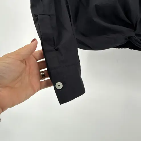 Elan Womens Black Long Sleeve Button Up Twist Front Cropped Shirt Size Small