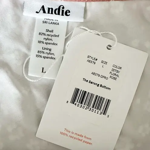 ANDIE Swim Sarong Bottom Side Tie Skirt Coverup Ditsy Floral Rose Pink Size L