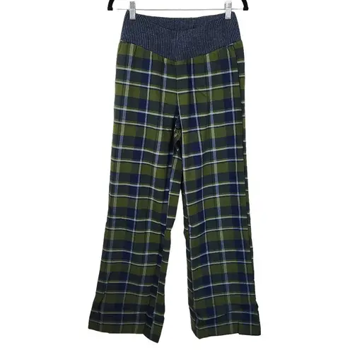 We Wore What Green and Navy Plaid Pant NWT Size Small Low Rise Plaid Knit Pants