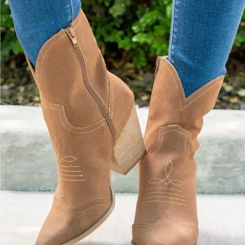 Brown Suede Western Ankle Boots Size 9 – Pointed Toe Cowboy Style