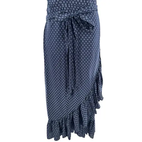 Eshakti Navy Polka Dot Cotton Wrap Dress Ruffle Hem Midi Large Cottage Classic
