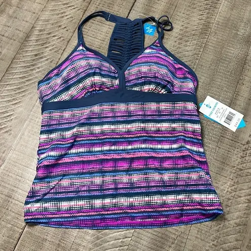 Free Country Women's Summer Haze High Neck Macrame Back Tankini Top NWT