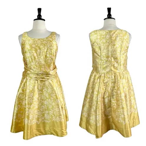 Eshakti Women’s Plus Dress Fit Flare Ruched Waist Yellow Floral Size 14/16