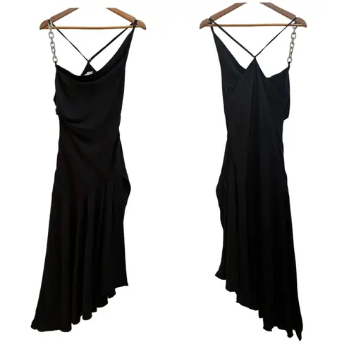 Giuseppe Di Morabito Asymmetric Hem Side High Slit Rhinestone Strap Dress 00 Black