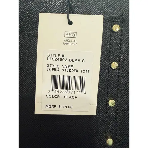 London Fog Sophia Studded Black Tote Bag NWT Faux Leather Gold Hardware